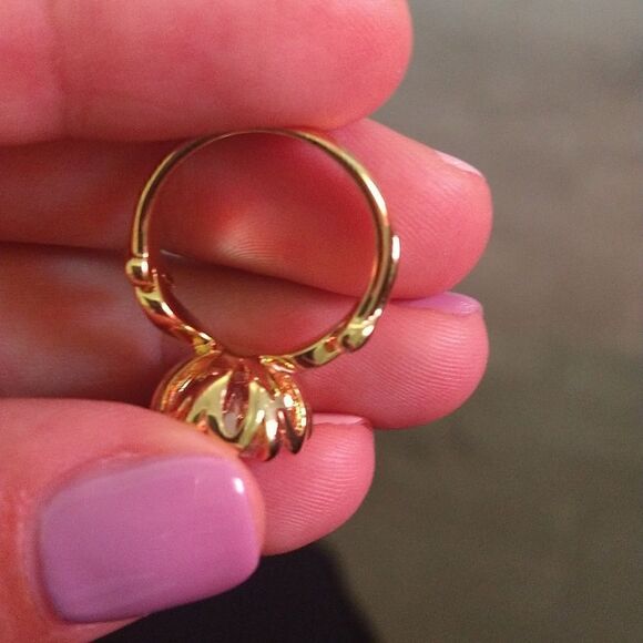 Fancy CZ Solitaire Ring Gold size 5 - Picture 4 of 5